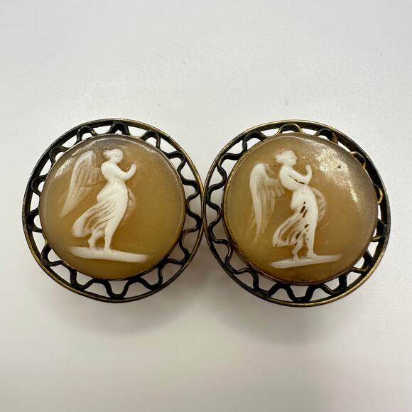 Antique Victorian 1800s solid 10kt & gold filled carved shell cameo cufflinks - Picture 1 of 11